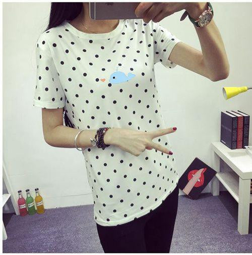 Women's T-Shirt Clothes Girls Tee Shirt O-neck Polka Dotted Printed Tshirt Short Tops Bottoming Tops