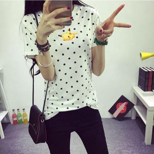 Women's T-Shirt Clothes Girls Tee Shirt O-neck Polka Dotted Printed Tshirt Short Tops Bottoming Tops