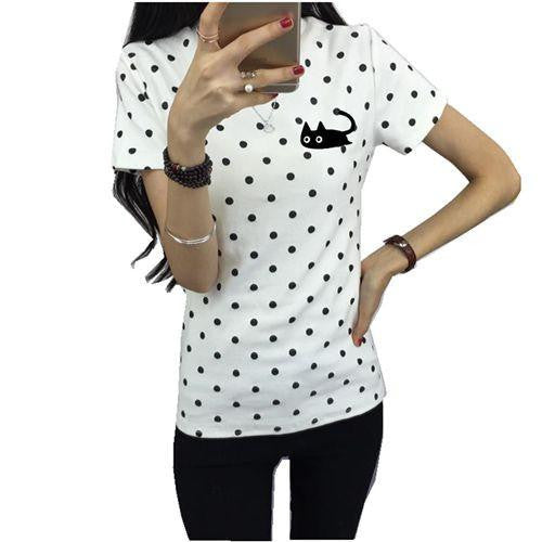 Women's T-Shirt Clothes Girls Tee Shirt O-neck Polka Dotted Printed Tshirt Short Tops Bottoming Tops