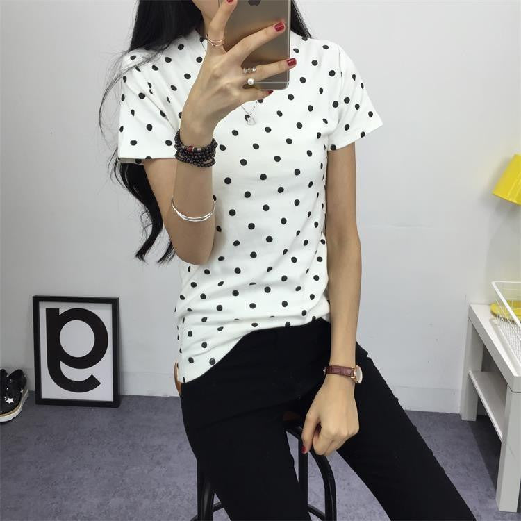 Women's T-Shirt Clothes Girls Tee Shirt O-neck Polka Dotted Printed Tshirt Short Tops Bottoming Tops