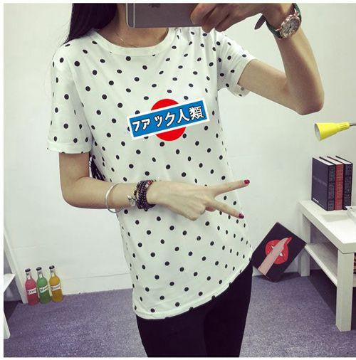 Women's T-Shirt Clothes Girls Tee Shirt O-neck Polka Dotted Printed Tshirt Short Tops Bottoming Tops