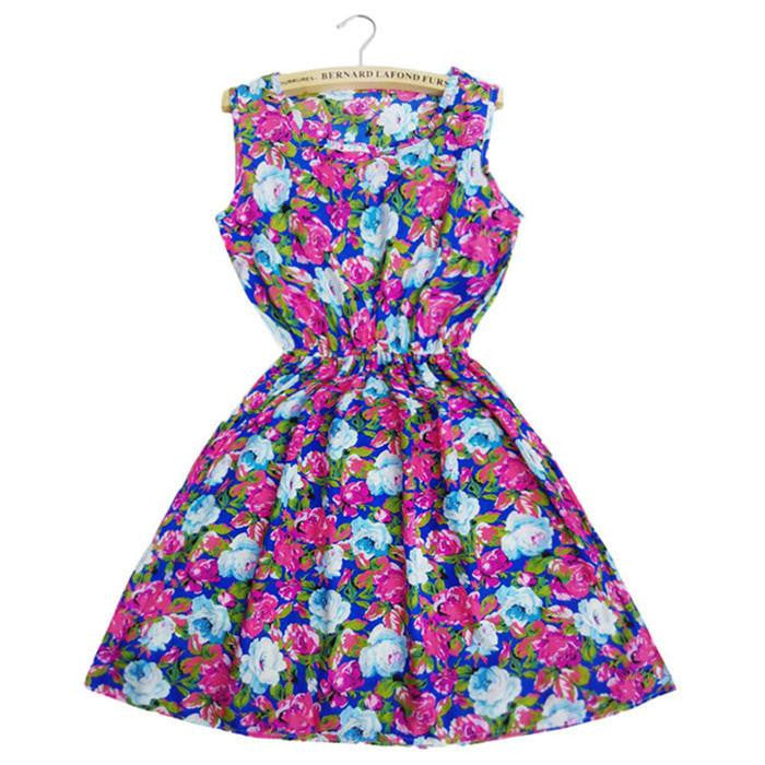 Sping Summer Autumn Women Dress Vestidos Casual Bohemian Floral Sleeveless Vest Printed Beach Dress