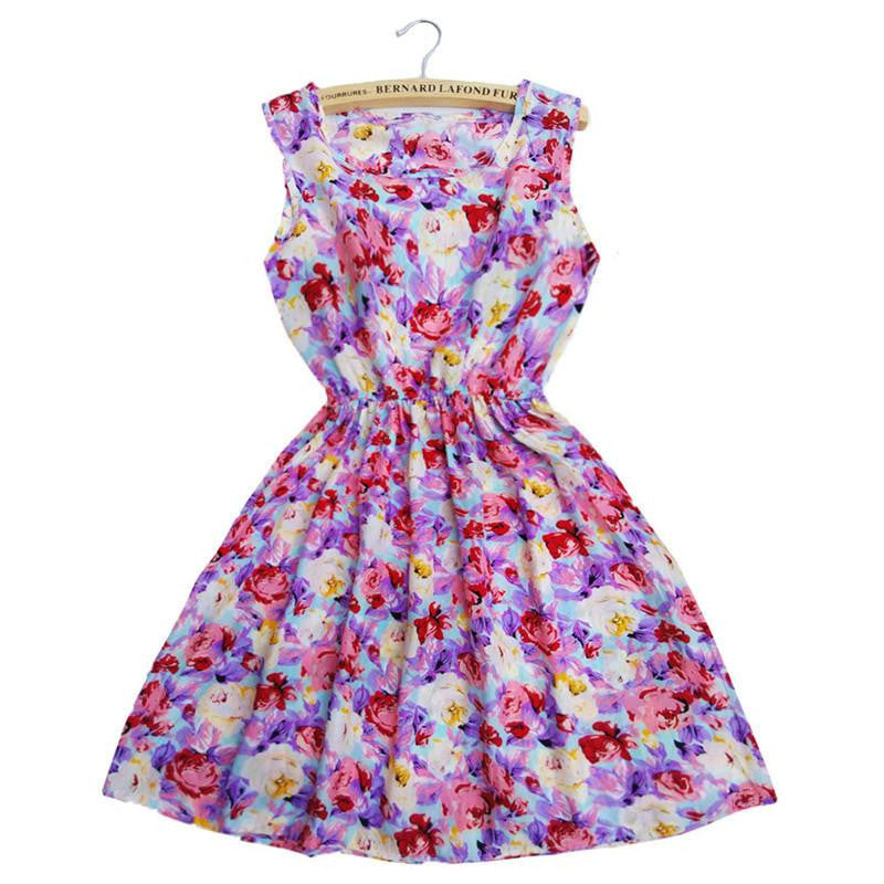 Sping Summer Autumn Women Dress Vestidos Casual Bohemian Floral Sleeveless Vest Printed Beach Dress