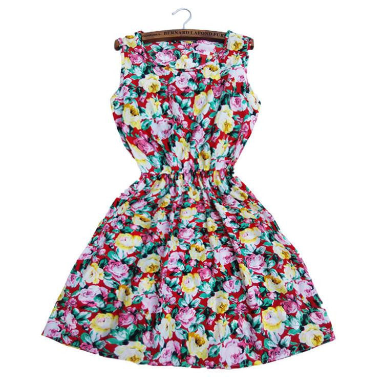 Sping Summer Autumn Women Dress Vestidos Casual Bohemian Floral Sleeveless Vest Printed Beach Dress