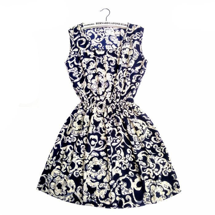 Sping Summer Autumn Women Dress Vestidos Casual Bohemian Floral Sleeveless Vest Printed Beach Dress