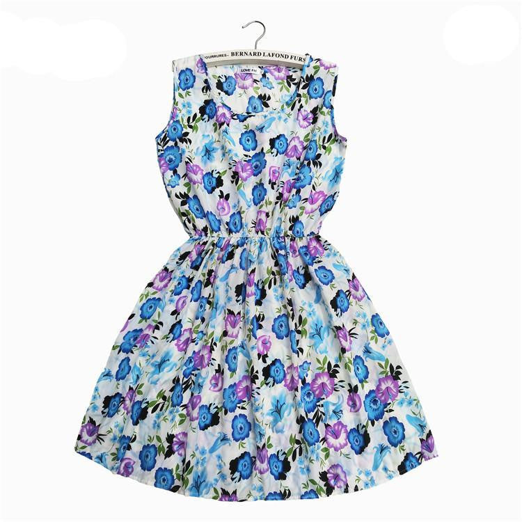 Sping Summer Autumn Women Dress Vestidos Casual Bohemian Floral Sleeveless Vest Printed Beach Dress