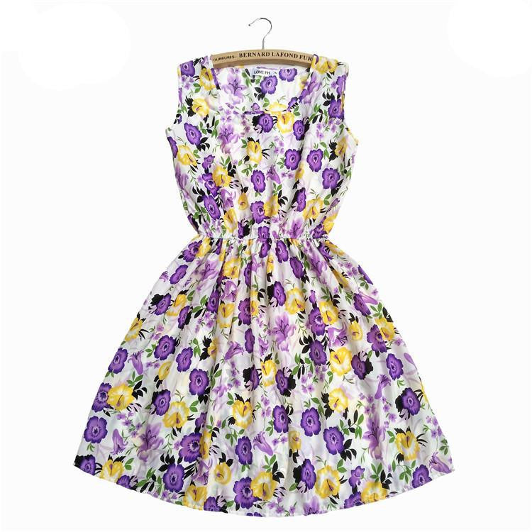 Sping Summer Autumn Women Dress Vestidos Casual Bohemian Floral Sleeveless Vest Printed Beach Dress