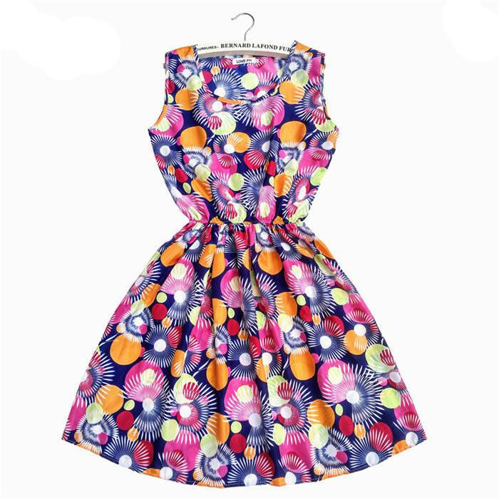 Sping Summer Autumn Women Dress Vestidos Casual Bohemian Floral Sleeveless Vest Printed Beach Dress