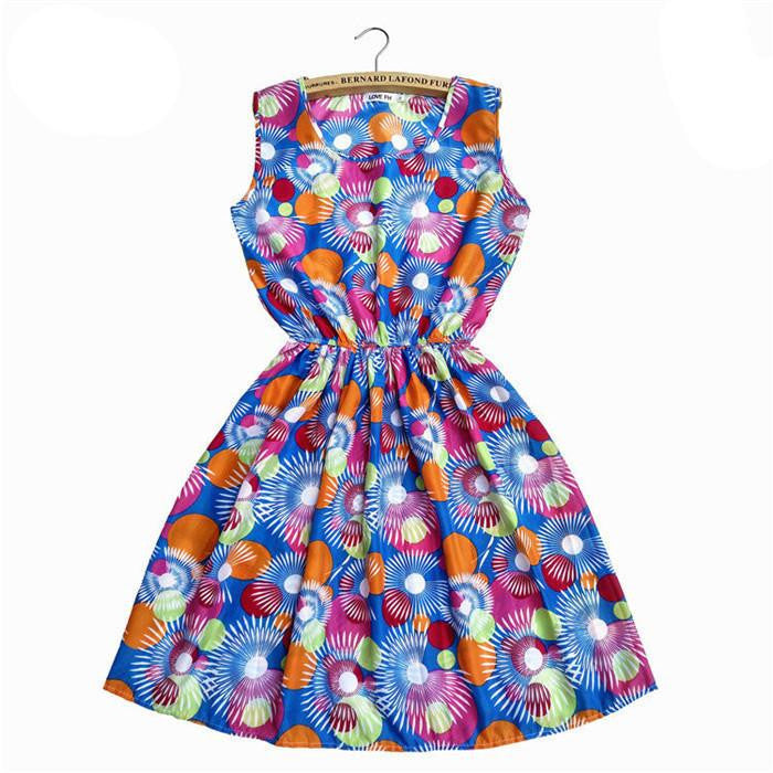 Sping Summer Autumn Women Dress Vestidos Casual Bohemian Floral Sleeveless Vest Printed Beach Dress