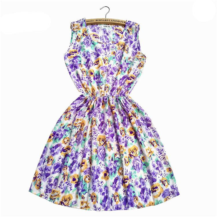 Sping Summer Autumn Women Dress Vestidos Casual Bohemian Floral Sleeveless Vest Printed Beach Dress