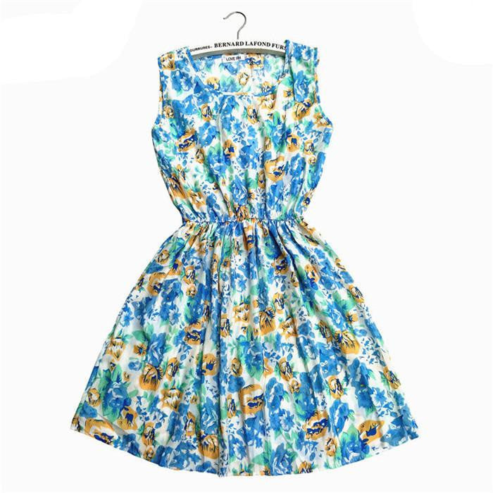 Sping Summer Autumn Women Dress Vestidos Casual Bohemian Floral Sleeveless Vest Printed Beach Dress