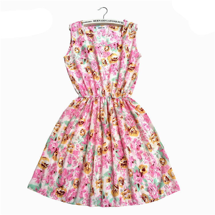 Sping Summer Autumn Women Dress Vestidos Casual Bohemian Floral Sleeveless Vest Printed Beach Dress