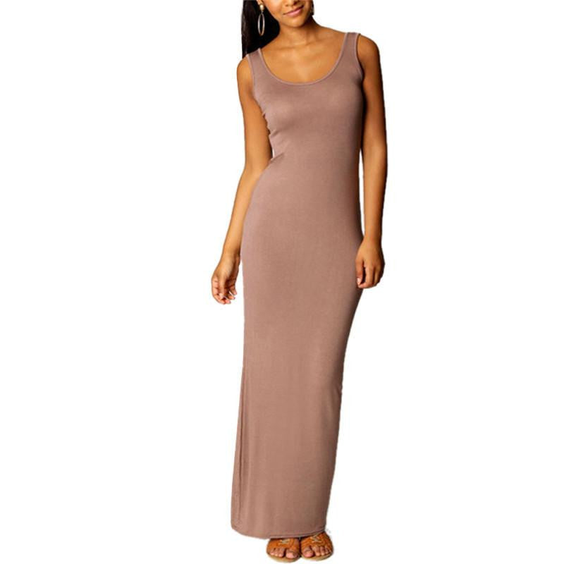 Women Sleeveless Summer Scoop Neck Bodycon Party Long Maxi Dress