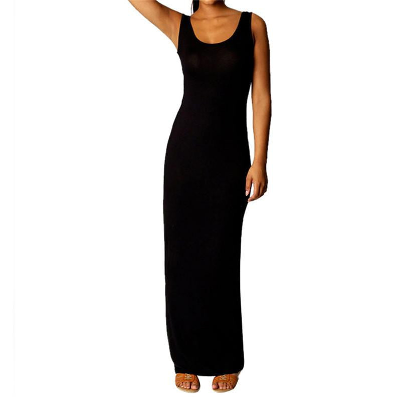 Women Sleeveless Summer Scoop Neck Bodycon Party Long Maxi Dress