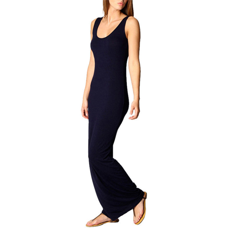 Women Sleeveless Summer Scoop Neck Bodycon Party Long Maxi Dress