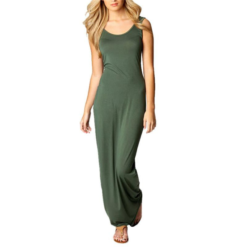 Women Sleeveless Summer Scoop Neck Bodycon Party Long Maxi Dress