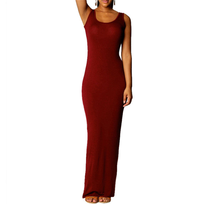 Women Sleeveless Summer Scoop Neck Bodycon Party Long Maxi Dress