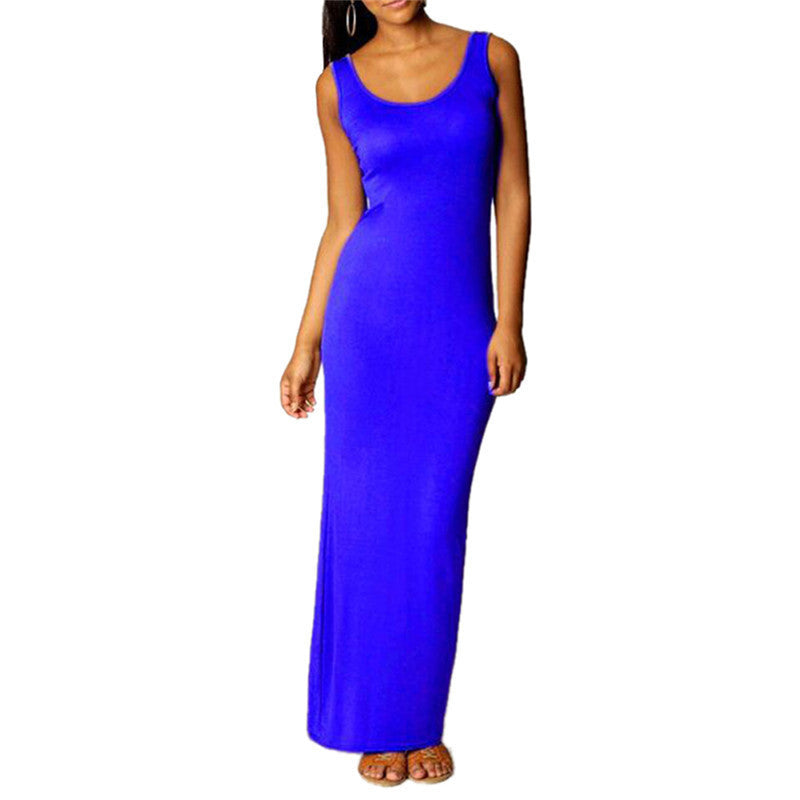 Women Sleeveless Summer Scoop Neck Bodycon Party Long Maxi Dress