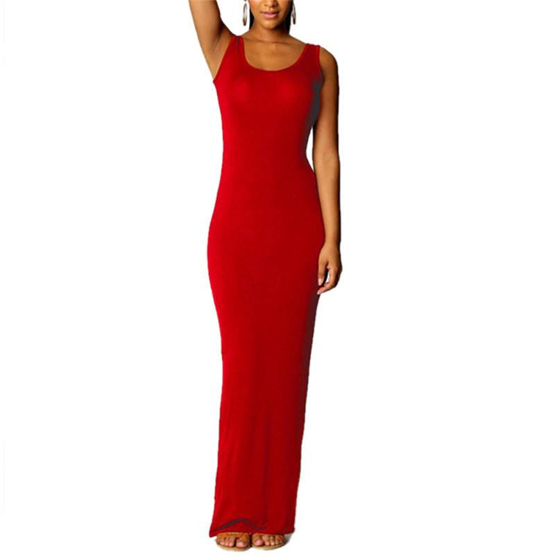 Women Sleeveless Summer Scoop Neck Bodycon Party Long Maxi Dress