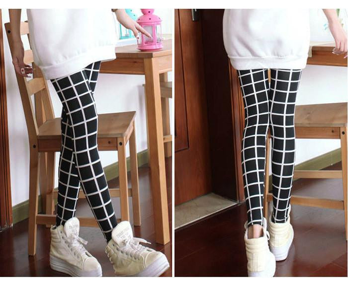 selling High Elastic Design Vintage Plaid Leggings women Black White Plaid leggings pants