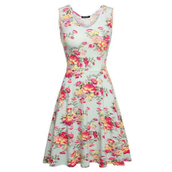 Summer dress Women 1950s Lady Elegant Print Casual Floral Sleeveless Dress Sundress