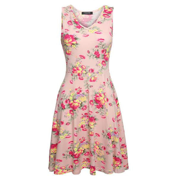 Summer dress Women 1950s Lady Elegant Print Casual Floral Sleeveless Dress Sundress