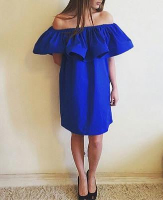 Ruffles Slash Neck Women Dress Summer Style Off Shoulder Vestidos Solid Dresses Loose Beach Dress Cotton AWD0086