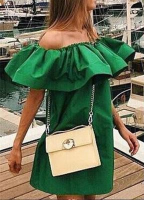 Ruffles Slash Neck Women Dress Summer Style Off Shoulder Vestidos Solid Dresses Loose Beach Dress Cotton AWD0086