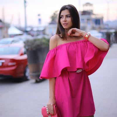 Ruffles Slash Neck Women Dress Summer Style Off Shoulder Vestidos Solid Dresses Loose Beach Dress Cotton AWD0086