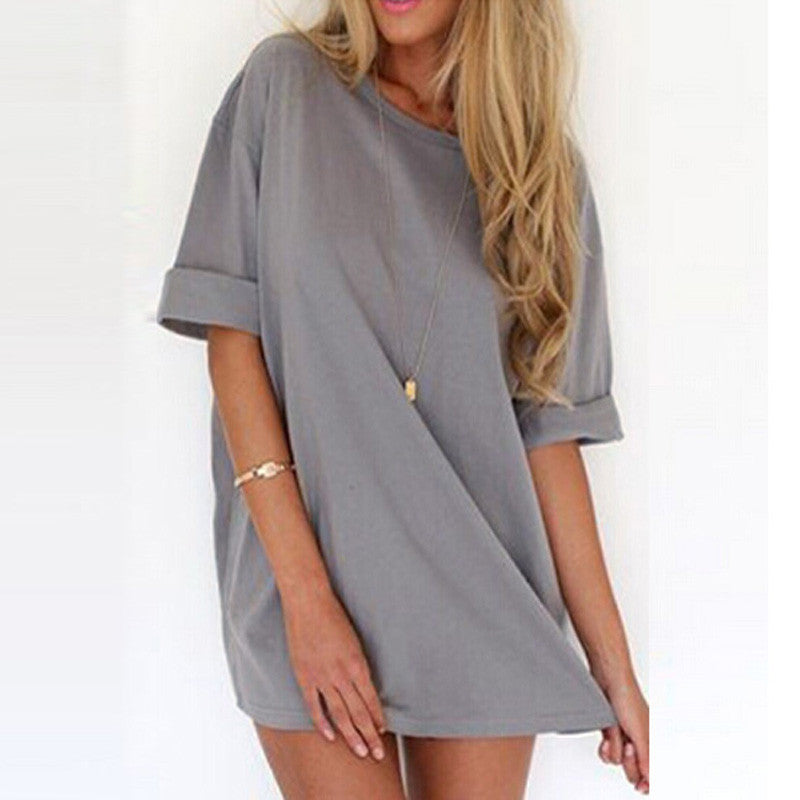 Online discount shop Australia - Fashion Women Casual Loose Dress Sexy Ladies Short Sleeve Solid Color Mini Dresses Vestidos Plus Size