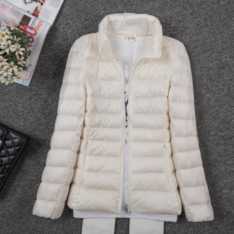 Thin Down Jacket Female Long Sleeved Hooded Women Ultra Light Warm Coat