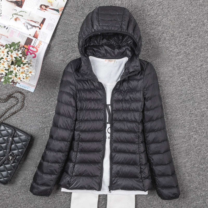 Thin Down Jacket Female Long Sleeved Hooded Women Ultra Light Warm Coat