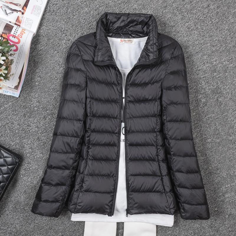 Thin Down Jacket Female Long Sleeved Hooded Women Ultra Light Warm Coat