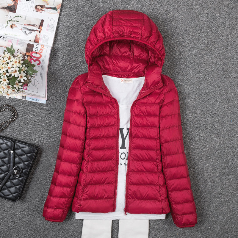 Thin Down Jacket Female Long Sleeved Hooded Women Ultra Light Warm Coat