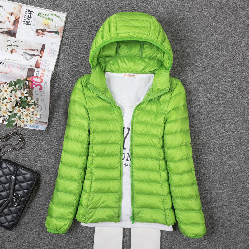 Thin Down Jacket Female Long Sleeved Hooded Women Ultra Light Warm Coat