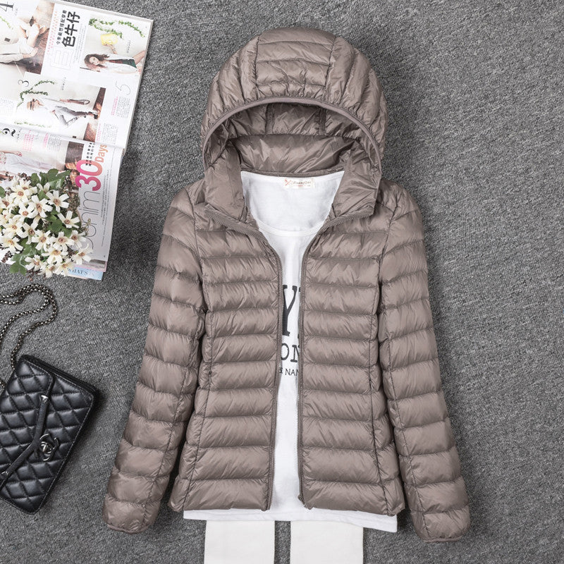 Thin Down Jacket Female Long Sleeved Hooded Women Ultra Light Warm Coat