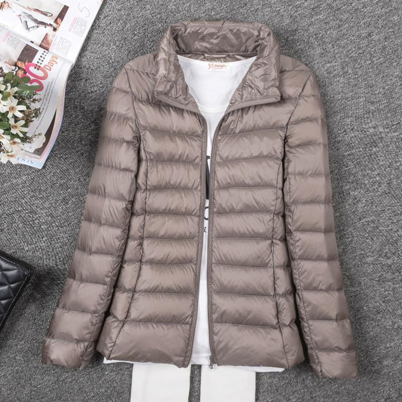 Thin Down Jacket Female Long Sleeved Hooded Women Ultra Light Warm Coat