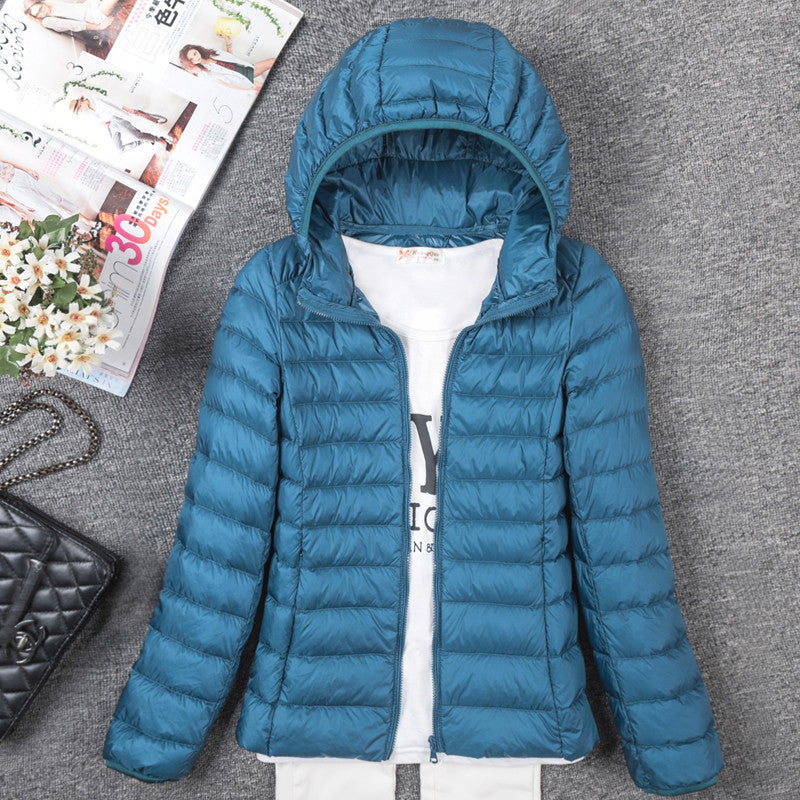 Thin Down Jacket Female Long Sleeved Hooded Women Ultra Light Warm Coat