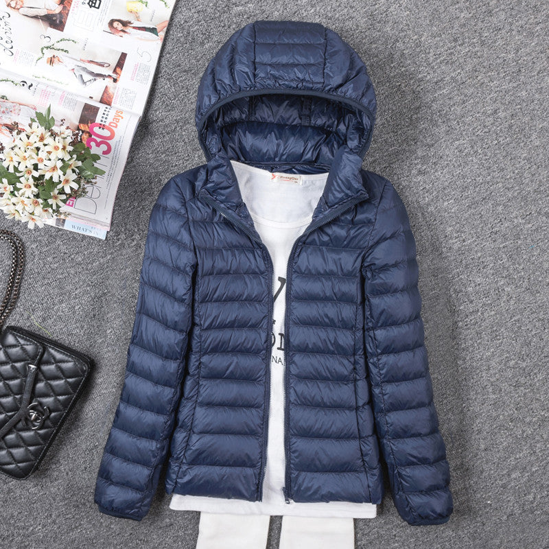 Thin Down Jacket Female Long Sleeved Hooded Women Ultra Light Warm Coat