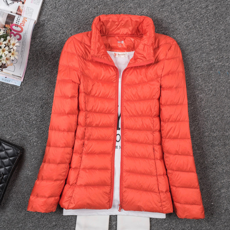 Thin Down Jacket Female Long Sleeved Hooded Women Ultra Light Warm Coat