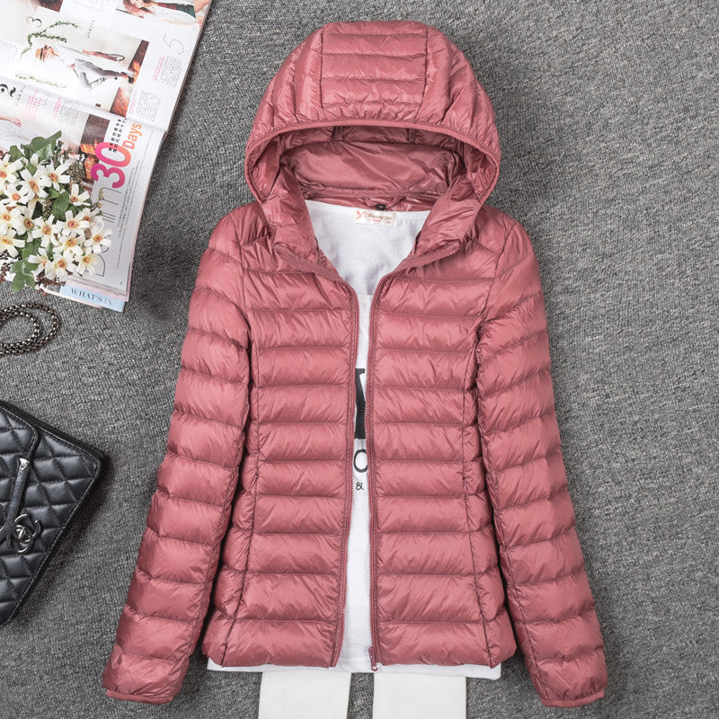 Thin Down Jacket Female Long Sleeved Hooded Women Ultra Light Warm Coat