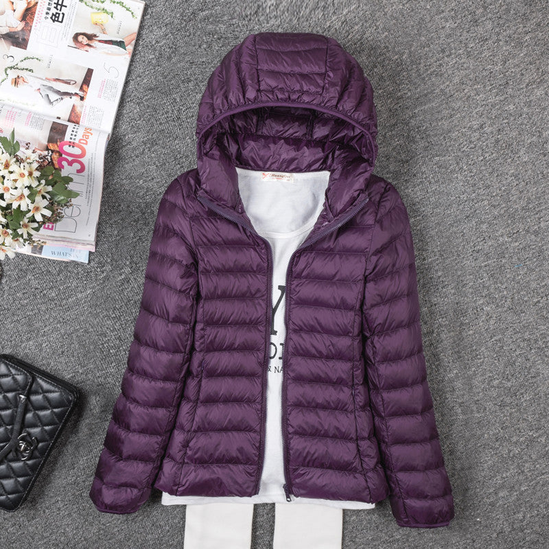 Thin Down Jacket Female Long Sleeved Hooded Women Ultra Light Warm Coat