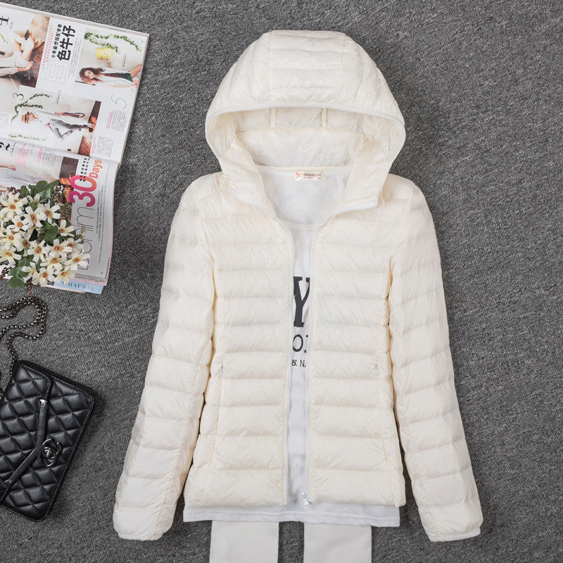 Thin Down Jacket Female Long Sleeved Hooded Women Ultra Light Warm Coat