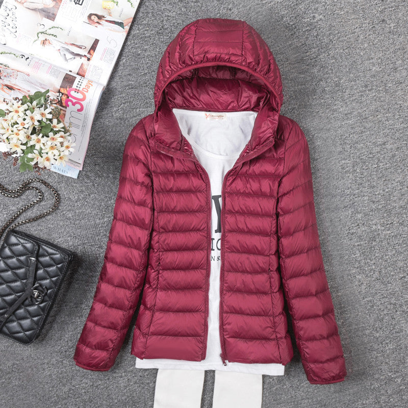 Thin Down Jacket Female Long Sleeved Hooded Women Ultra Light Warm Coat