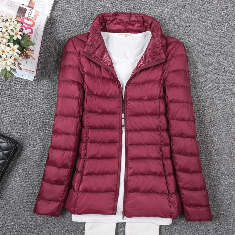 Thin Down Jacket Female Long Sleeved Hooded Women Ultra Light Warm Coat