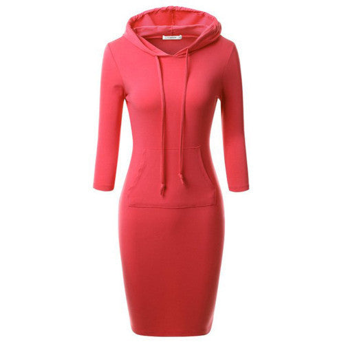 Online discount shop Australia - Fashion Women Striped Hoody Hoodie Hooded with Pockets Autumn Winter Wear Bodycon Casual Pencil Dress