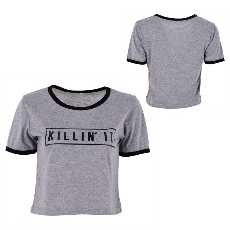 Online discount shop Australia - Killin It Letter Print Fashion Women  Top Letter Print Casual T shirt Sexy Slim Funny Top Tee Short Sleeve Shirts