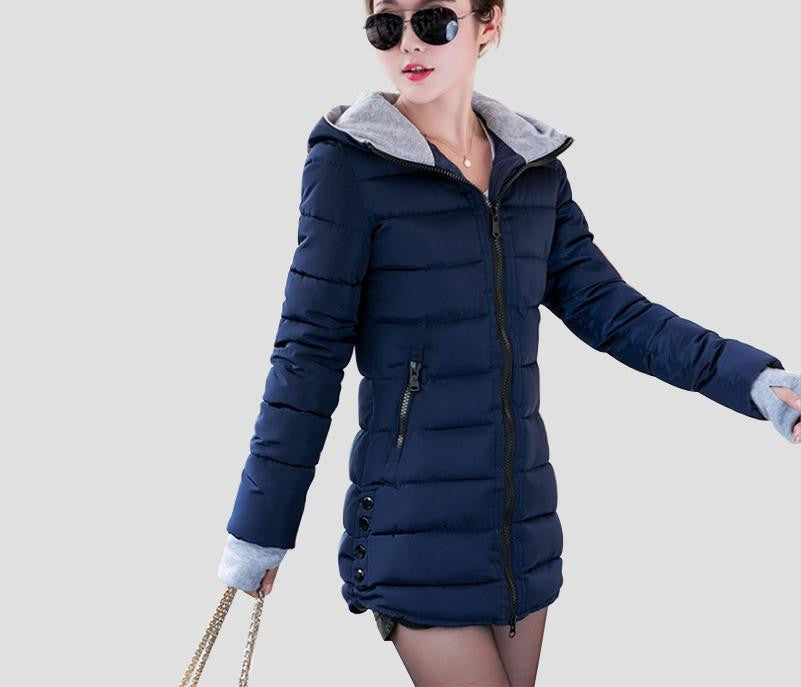 War Jackets Women Fashion Down Cotton Casual Hooded Long Coat Thickening Plus Size Parka Zipper Cotton Slim