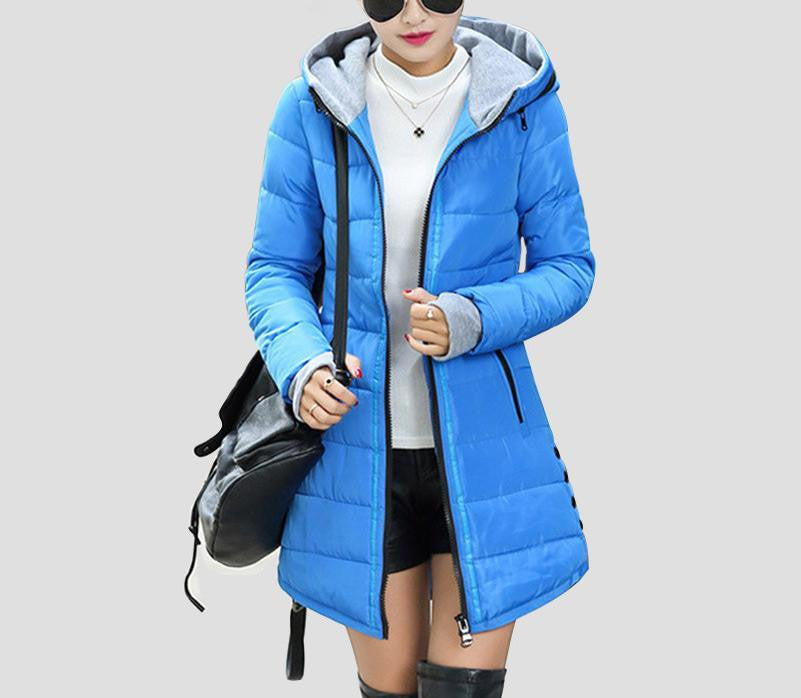 War Jackets Women Fashion Down Cotton Casual Hooded Long Coat Thickening Plus Size Parka Zipper Cotton Slim