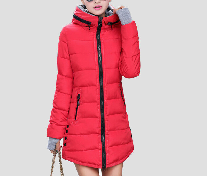 War Jackets Women Fashion Down Cotton Casual Hooded Long Coat Thickening Plus Size Parka Zipper Cotton Slim